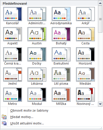 Kapitola 3: Karta Rozložení stránky 35 Motiv Barvy motivu Písma motivu Efekty motivů Enc_03_01. docx 3.