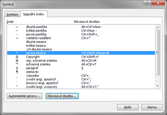 Kapitola 4: Karta Vložení 66 OBR. 4-40: DIALOGOVÉ OKNO SYMBOL, KARTA SPECIÁLNÍ ZNAKY Shrnutí 1. Do dokumentu je moţné vloţit titulní stranu z galerie titulních stran.