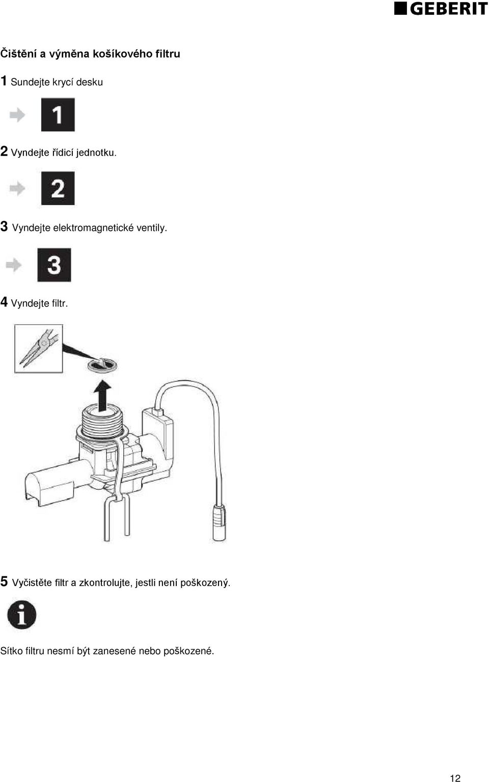 3 Vyndejte elektromagnetické ventily. 4 Vyndejte filtr.