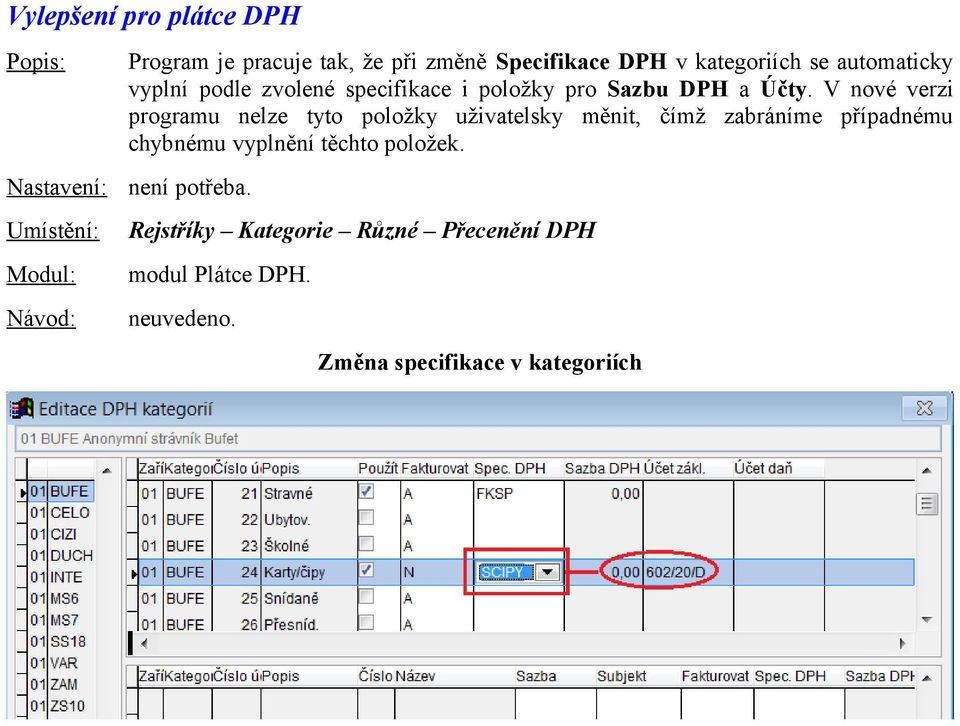 V nové verzi programu nelze tyto položky uživatelsky měnit, čímž zabráníme případnému chybnému