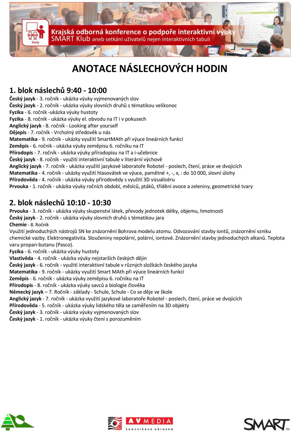 ročník - Vrcholný středověk u nás Matematika - 9. ročník - ukázky využití SmartMAth při výuce lineárních funkcí Zeměpis - 6. ročník - ukázka výuky zeměpisu 6. ročníku na IT Přírodopis - 7.