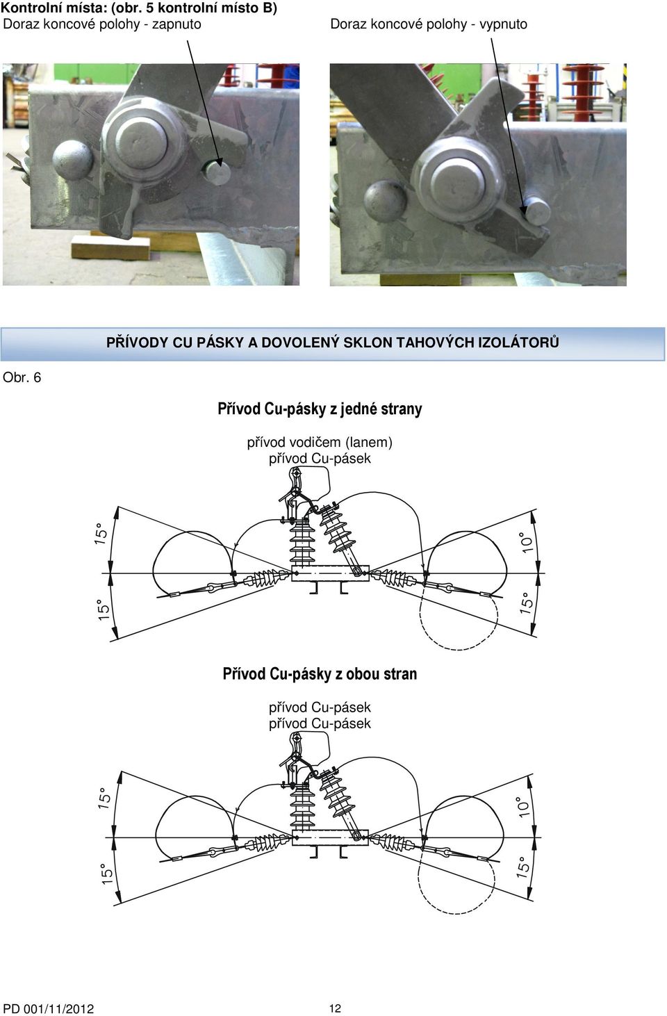 vypnuto PŘÍVODY CU PÁSKY A DOVOLENÝ SKLON TAHOVÝCH IZOLÁTORŮ Obr.