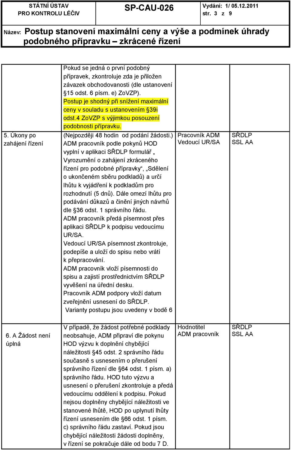 ) ADM pracovník podle pokynů vyplní v aplikaci formulář Vyrozumění o zahájení zkráceného řízení pro podobné přípravky, Sdělení o ukončeném sběru podkladů) a určí lhůtu k vyjádření k podkladům pro