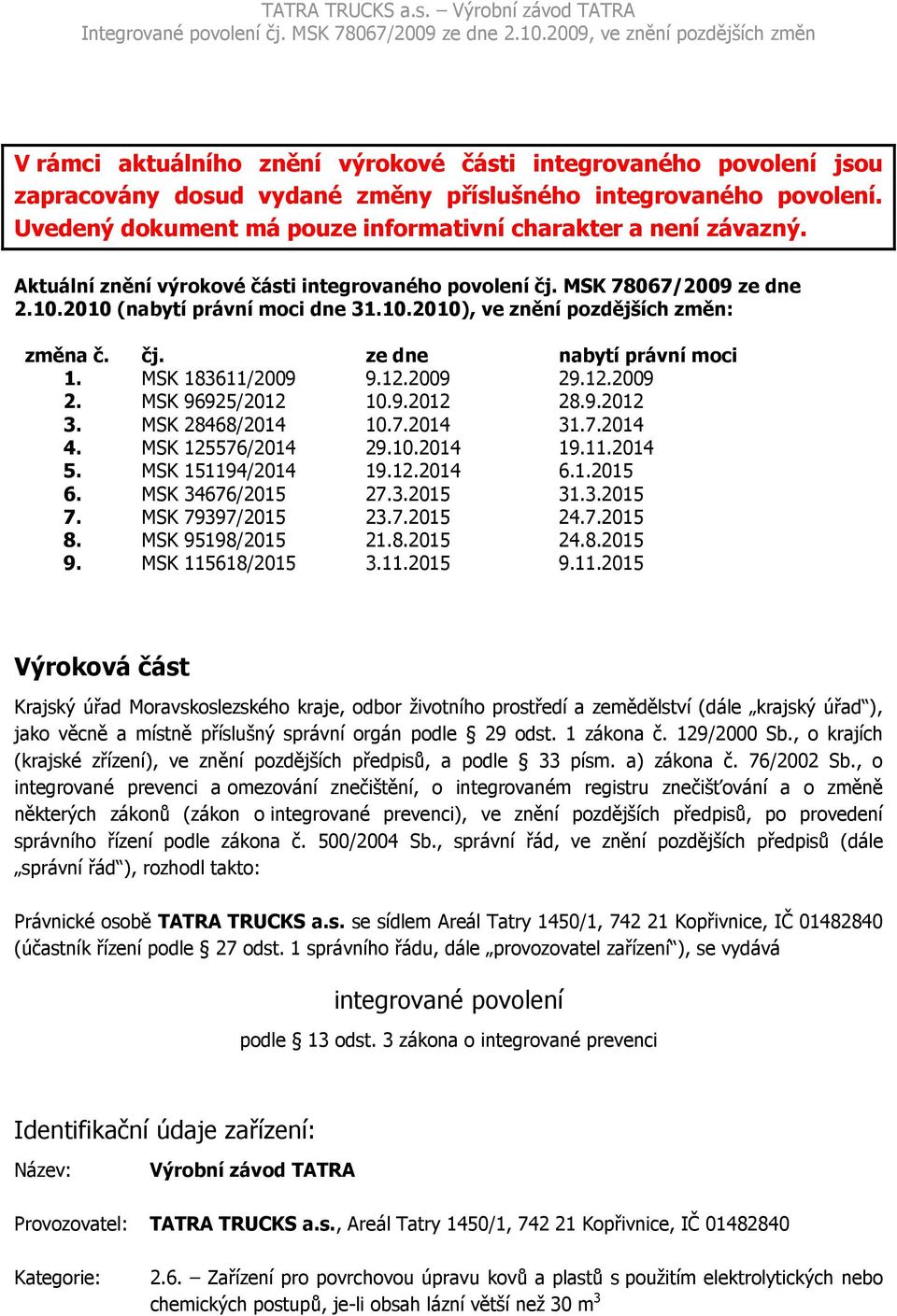 MSK 183611/2009 9.12.2009 29.12.2009 2. MSK 96925/2012 10.9.2012 28.9.2012 3. MSK 28468/2014 10.7.2014 31.7.2014 4. MSK 125576/2014 29.10.2014 19.11.2014 5. MSK 151194/2014 19.12.2014 6.1.2015 6.