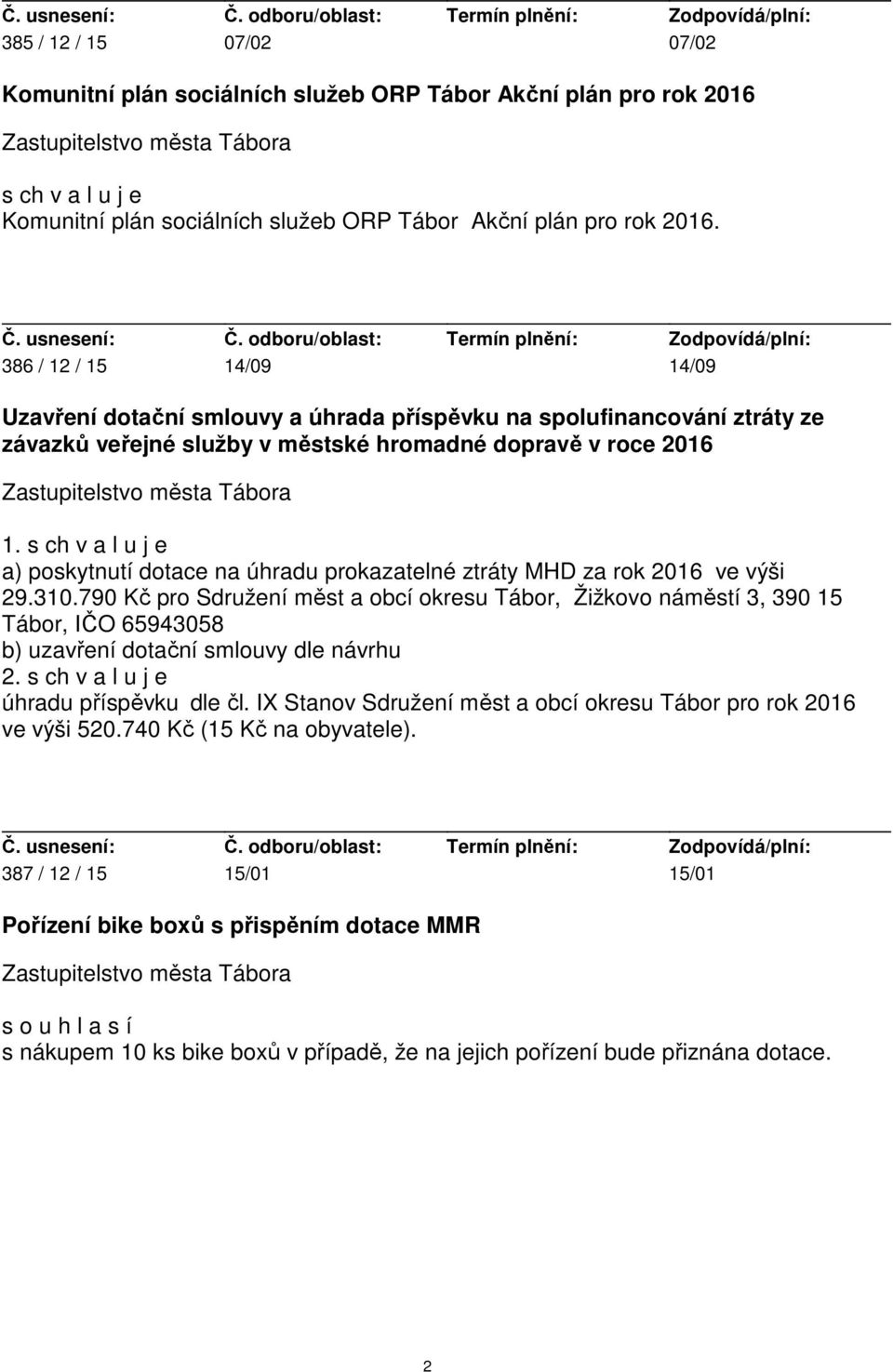 a) poskytnutí dotace na úhradu prokazatelné ztráty MHD za rok 2016 ve výši 29.310.