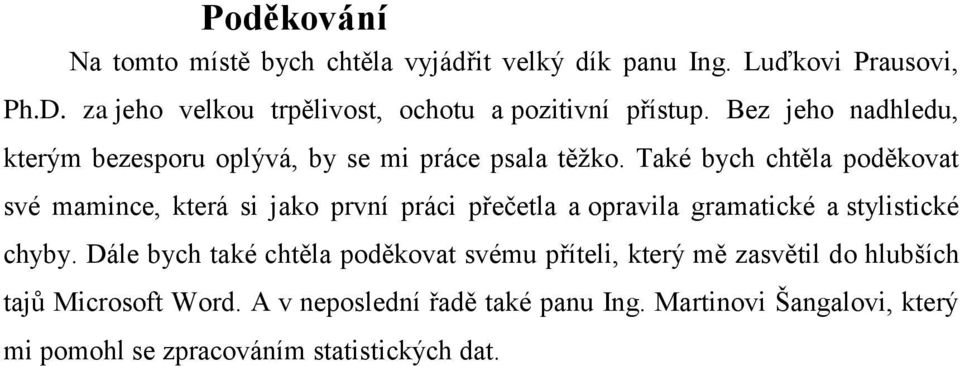 Také bych chtěla poděkovat své mamince, která si jako první práci přečetla a opravila gramatické a stylistické chyby.