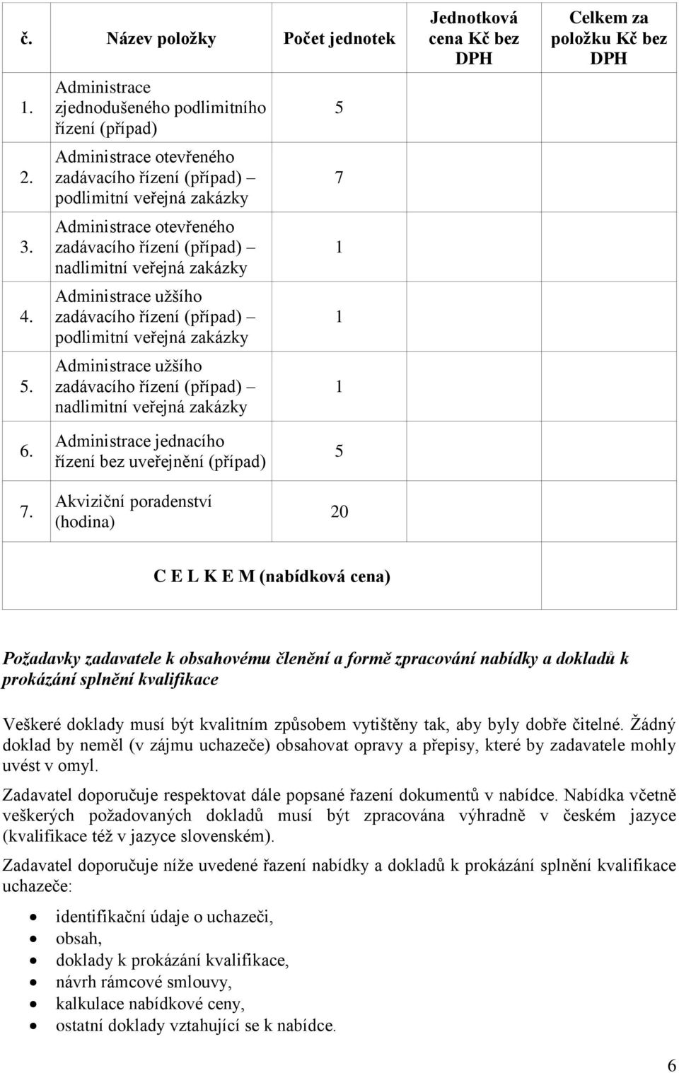 zakázky Administrace užšího nadlimitní veřejná zakázky 5 7 