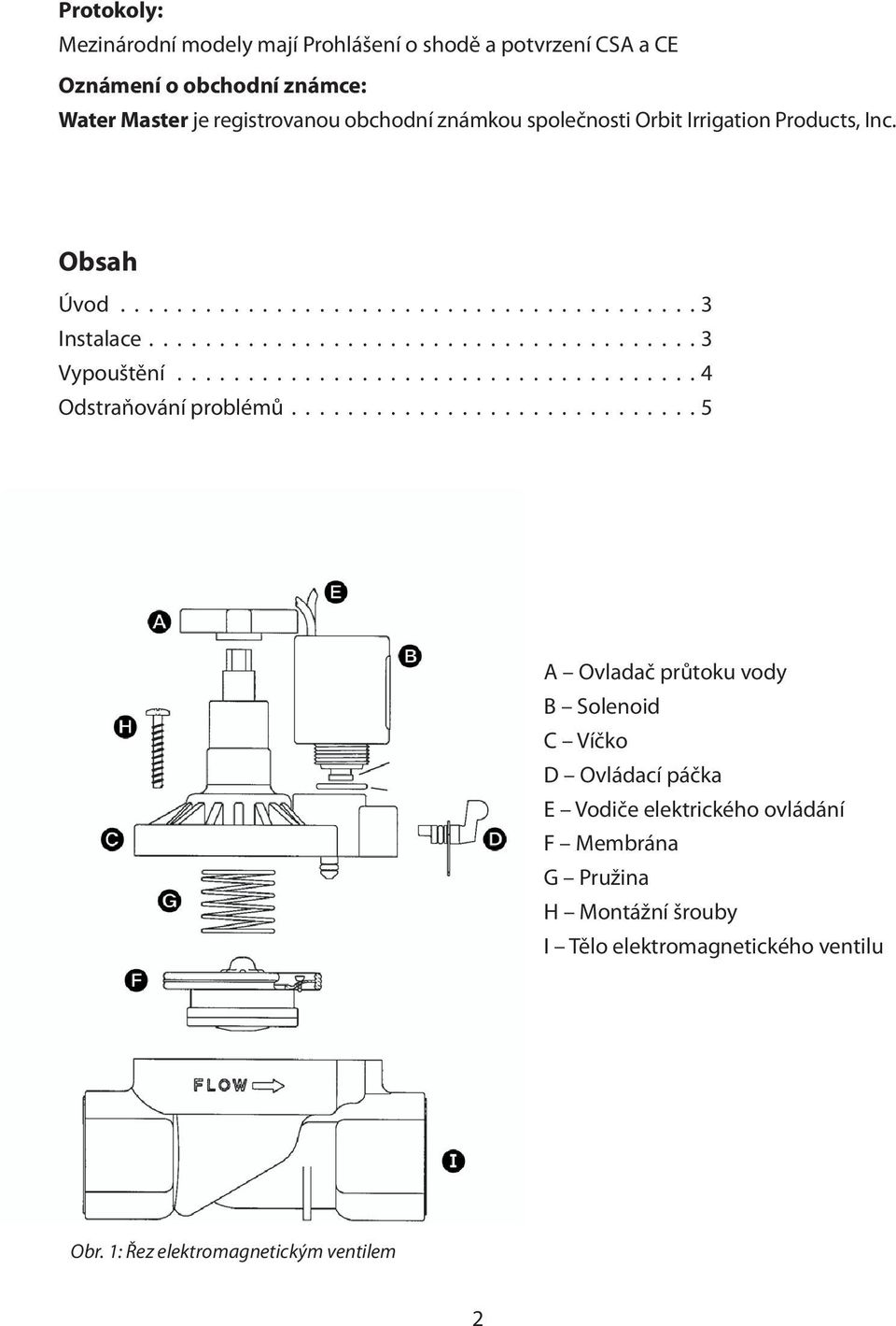 Obsah Úvod 3 Instalace 3 Vypouštění 4 Odstraňování problémů 5 A Ovladač průtoku vody B Solenoid C Víčko D Ovládací