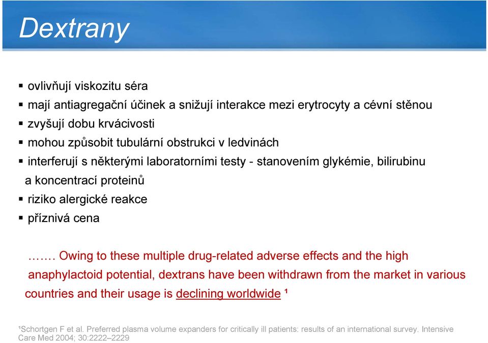 Owing to these multiple drug-related adverse effects and the high anaphylactoid potential, dextrans have been withdrawn from the market in various countries and their