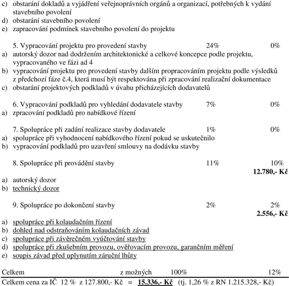 stavby dalším propracováním projektu podle výsledků z předchozí fáze č.