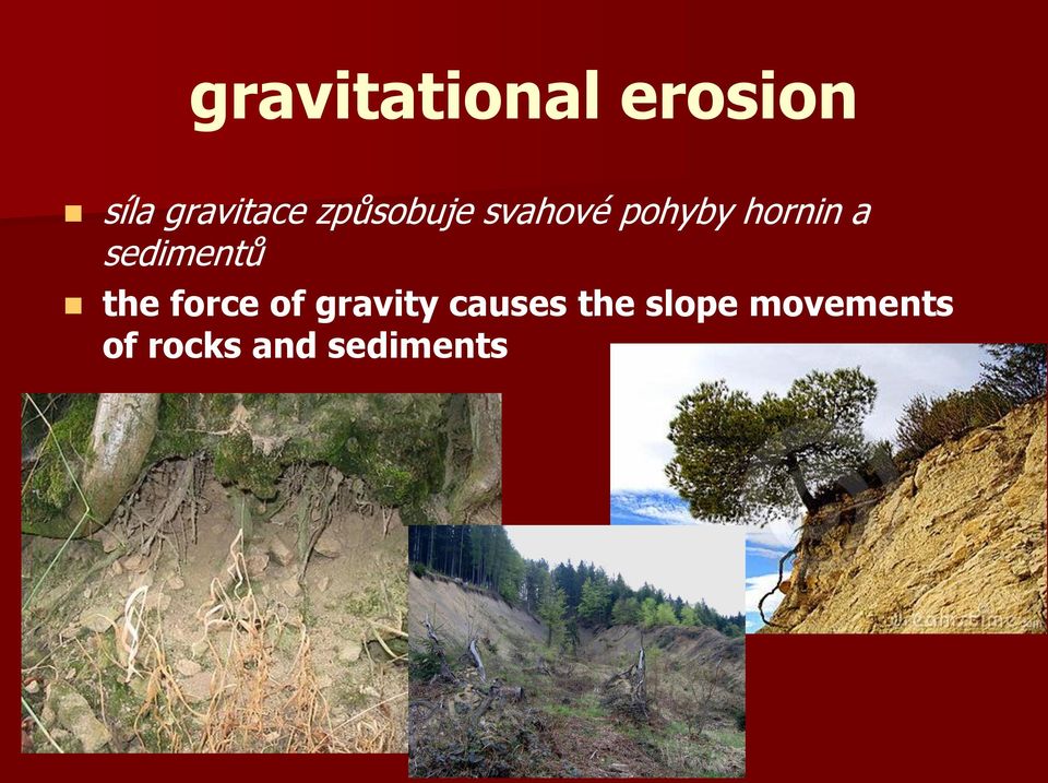 sedimentů the force of gravity causes