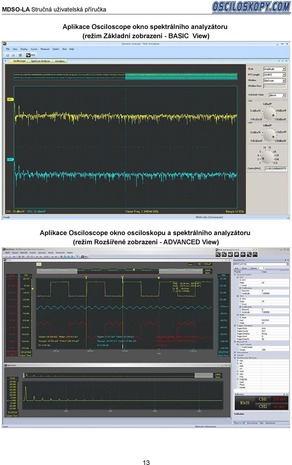 Osciloscope okno osciloskopu a spektrálního