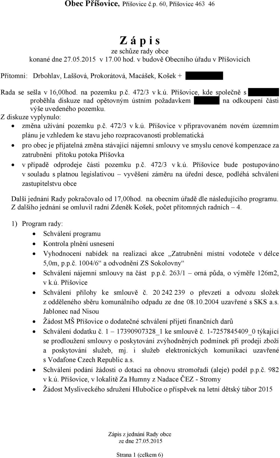 Z diskuze vyplynulo: změna užívání pozemku p.č. 472/3 v k.ú.