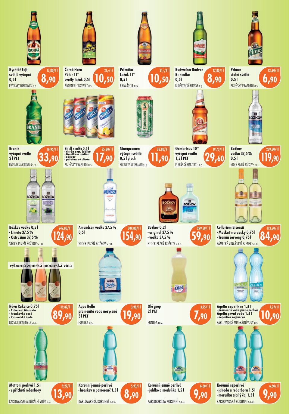 jablko limetka a malina zázvor polotmavý citrón PLZEŇSKÝ PRAZDROJ a.s. 35,80/1 l 17,90 Staropramen výčepní světlé plech PIVOVARY STAROPRAMEN s.r.o. 23,80/1 l Gambrinus 10 19,73/1 l výčepní světlé 1,5 l PET 29,60 PLZEŇSKÝ PRAZDROJ a.