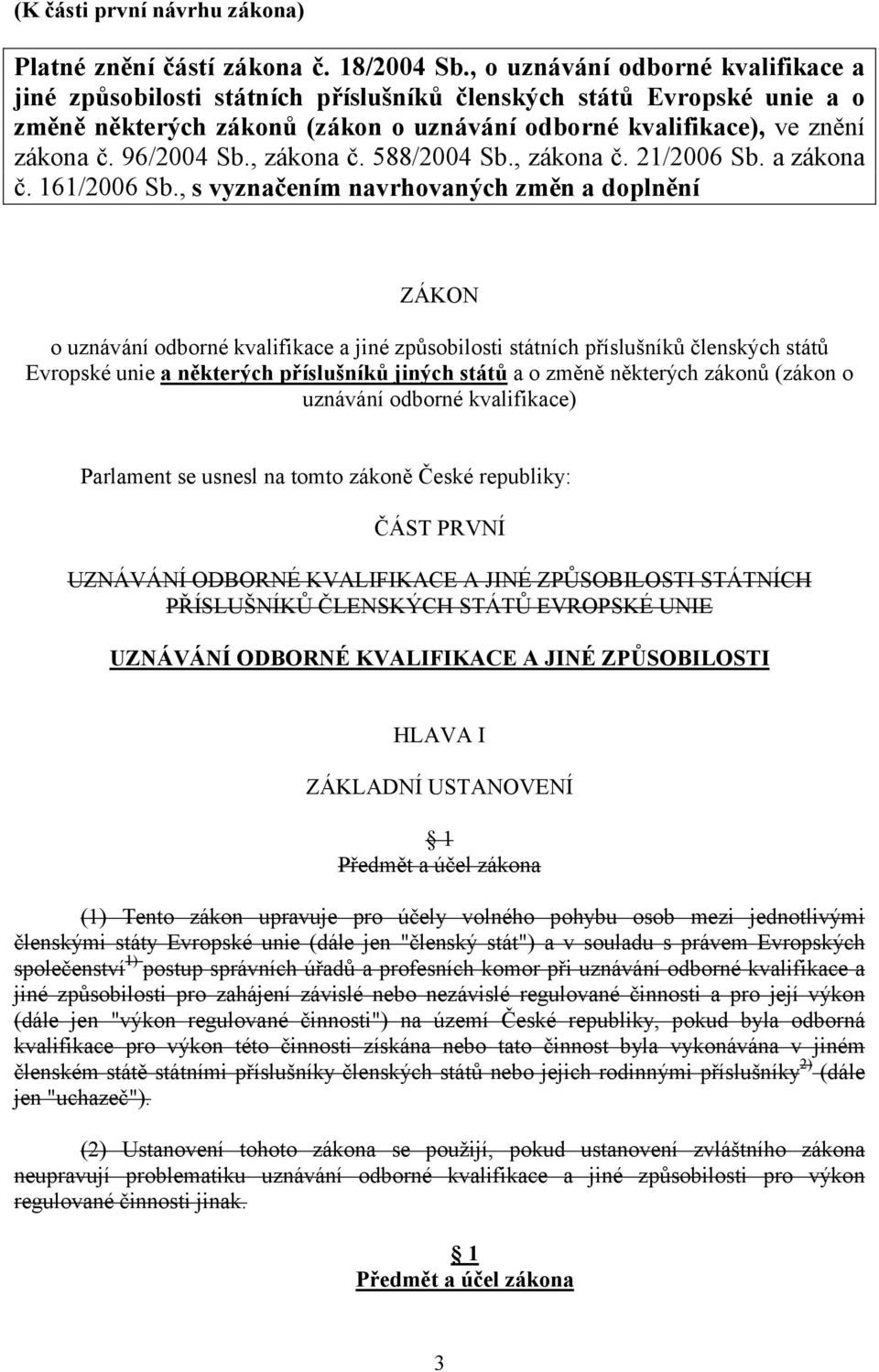 96/2004 Sb., zákona č. 588/2004 Sb., zákona č. 21/2006 Sb. a zákona č. 161/2006 Sb.