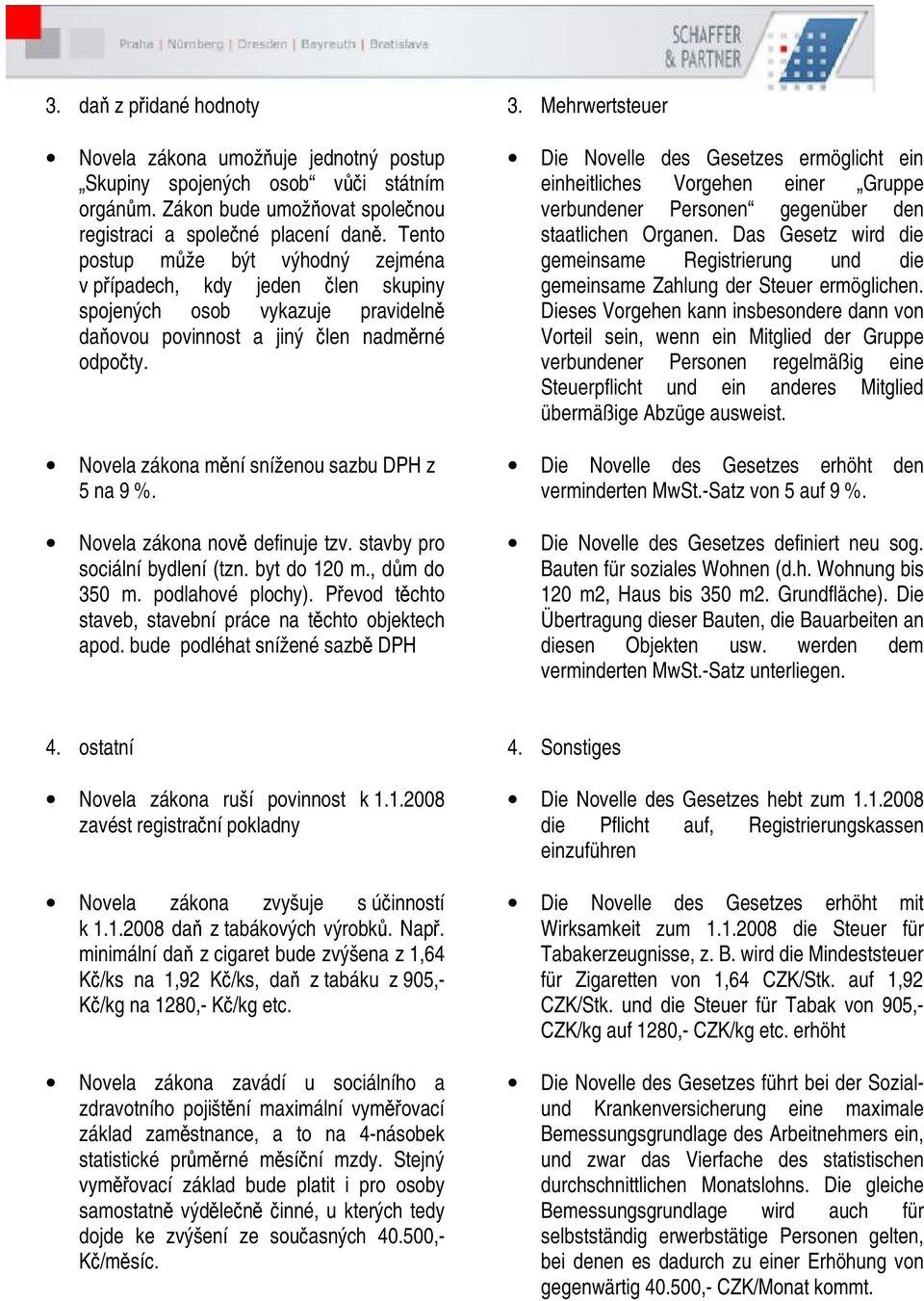 Novela zákona mění sníženou sazbu DPH z 5 na 9 %. Novela zákona nově definuje tzv. stavby pro sociální bydlení (tzn. byt do 120 m., dům do 350 m. podlahové plochy).