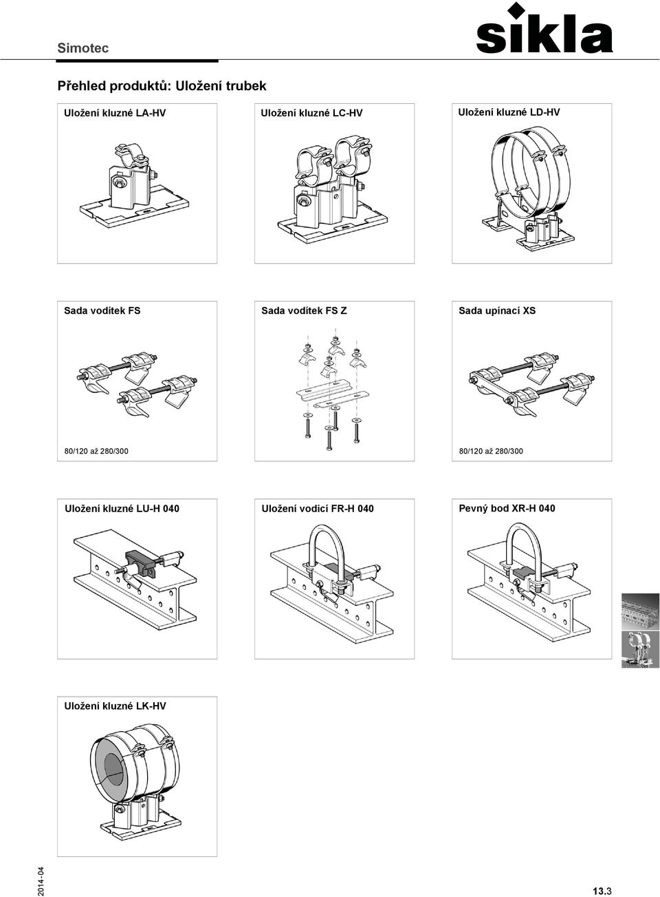 upínací XS 80/120 až 280/300 80/120 až 280/300 Uložení kluzné LU-H