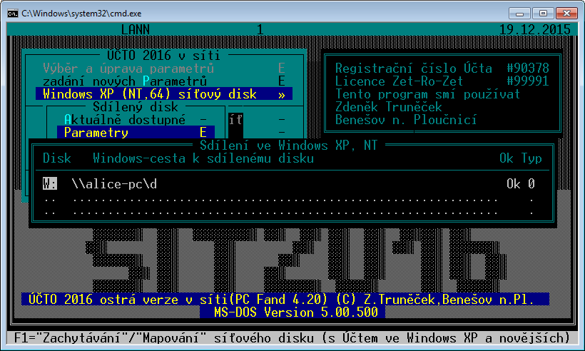 2.3.5.2 Windows 64-bit (a jiné operační systémy) s emulací DOSu Pro instalaci programu Dělej síť i nastavování Účta je možno použít jakýkoli emulátor DOSu. (Je možno použít i DOSBox 0.