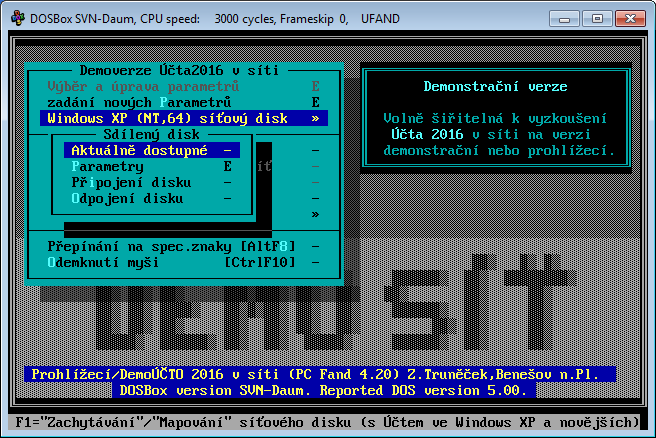 2.6.1 Specifika nastavování pro DOSBOX Účto zatím neumí za provozu v prostředí DOSBOXu zachytávat disky dostupné mateřskému operačnímu systému, v němž je DOSBOX provozován.