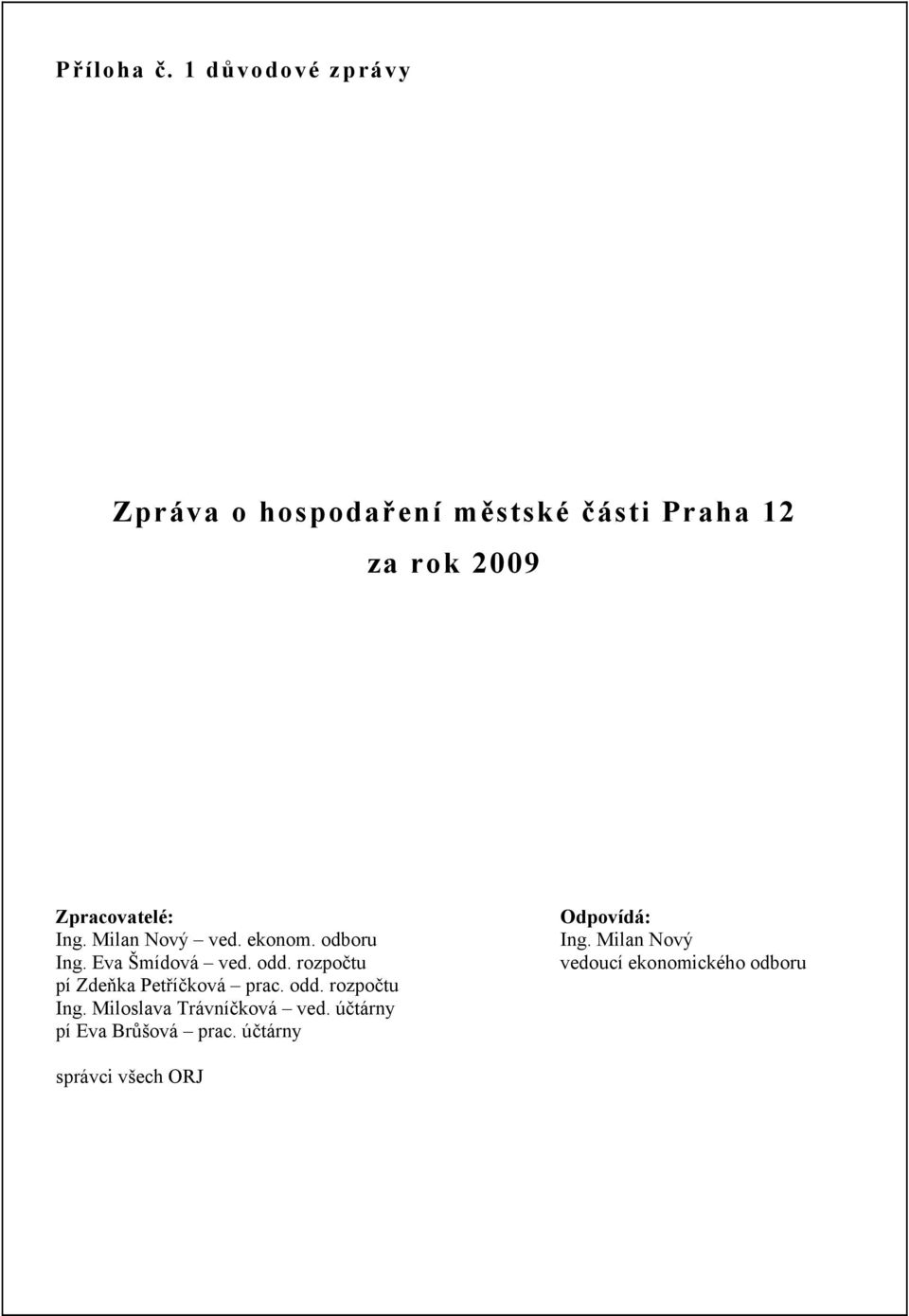 Ing. Milan Nový ved. ekonom. odboru Ing. Eva Šmídová ved. odd.