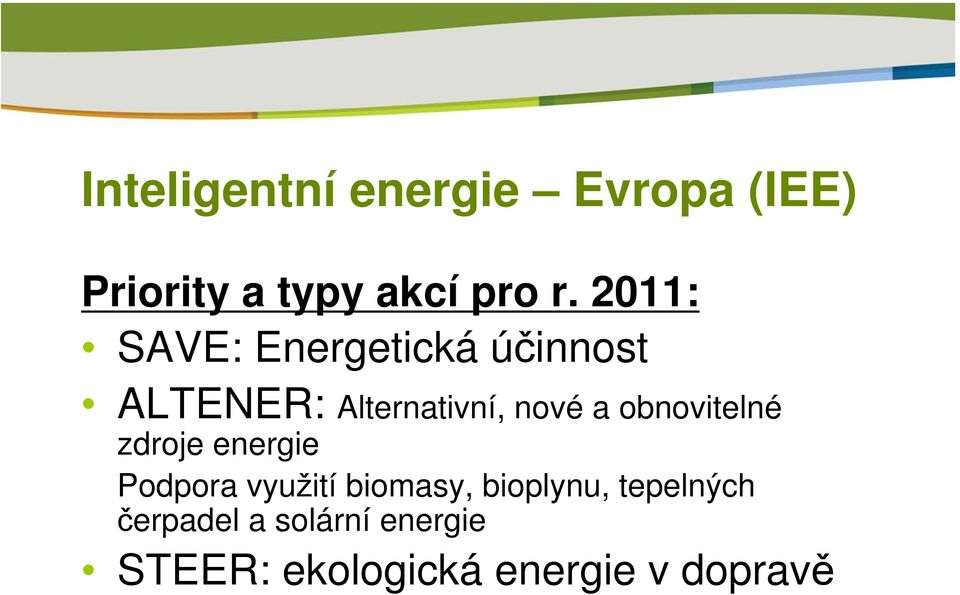 obnovitelné zdroje energie Podpora využití biomasy, bioplynu,