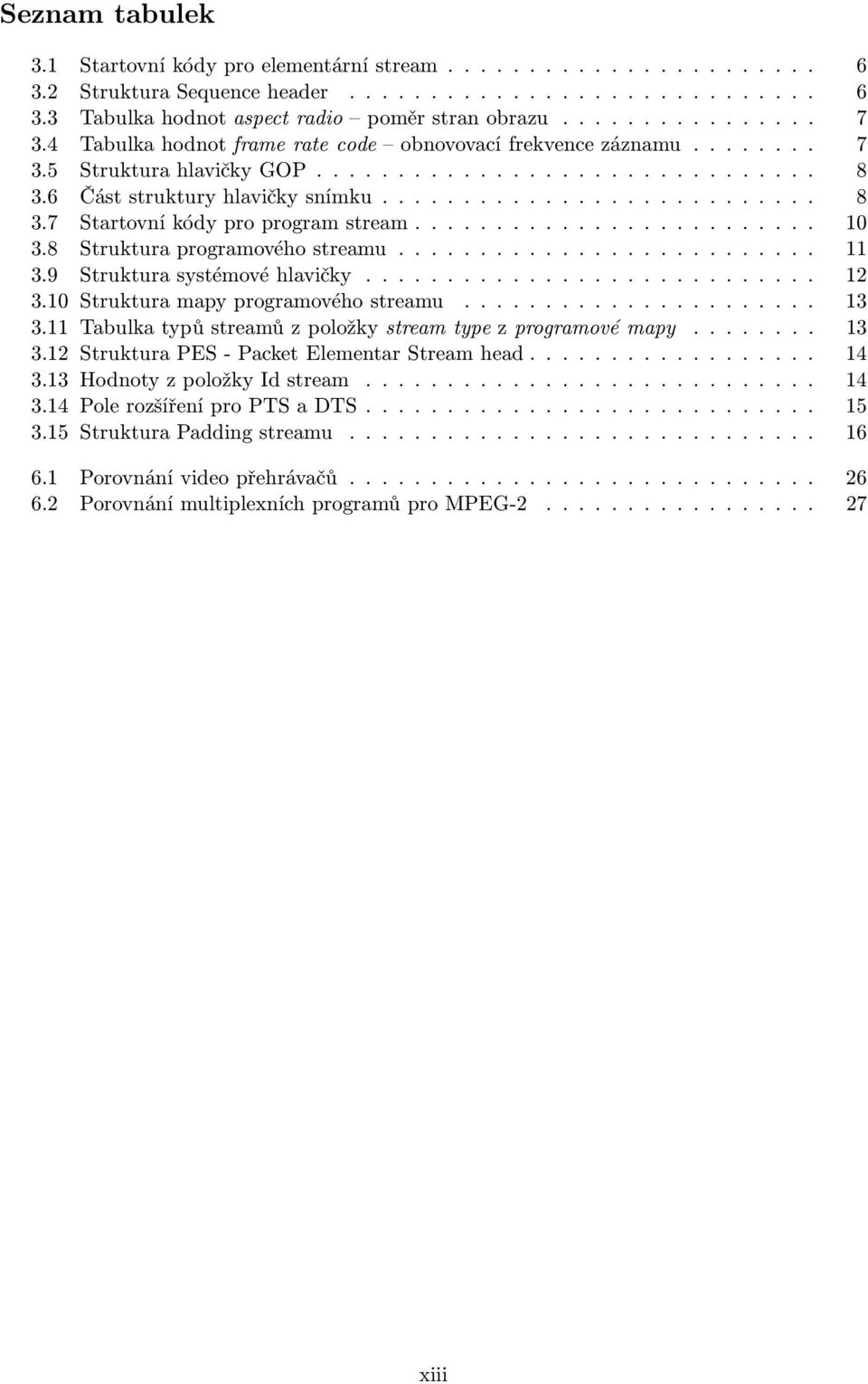 8 Strukturaprogramovéhostreamu... 11 3.9 Strukturasystémovéhlavičky..... 12 3.10 Strukturamapyprogramovéhostreamu... 13 3.11 Tabulkatypůstreamůzpoložkystreamtypezprogramovémapy...... 13 3.12 StrukturaPES-PacketElementarStreamhead.