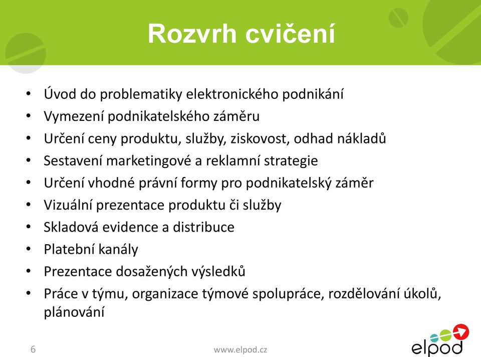 formy pro podnikatelský záměr Vizuální prezentace produktu či služby Skladová evidence a distribuce Platební