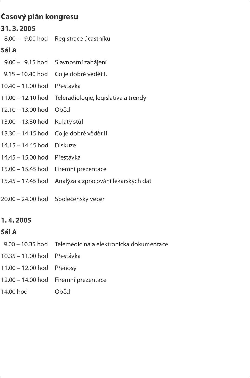 45 hod Diskuze 14.45 15.00 hod Přestávka 15.00 15.45 hod Firemní prezentace 15.45 17.45 hod Analýza a zpracování lékařských dat 20.00 24.