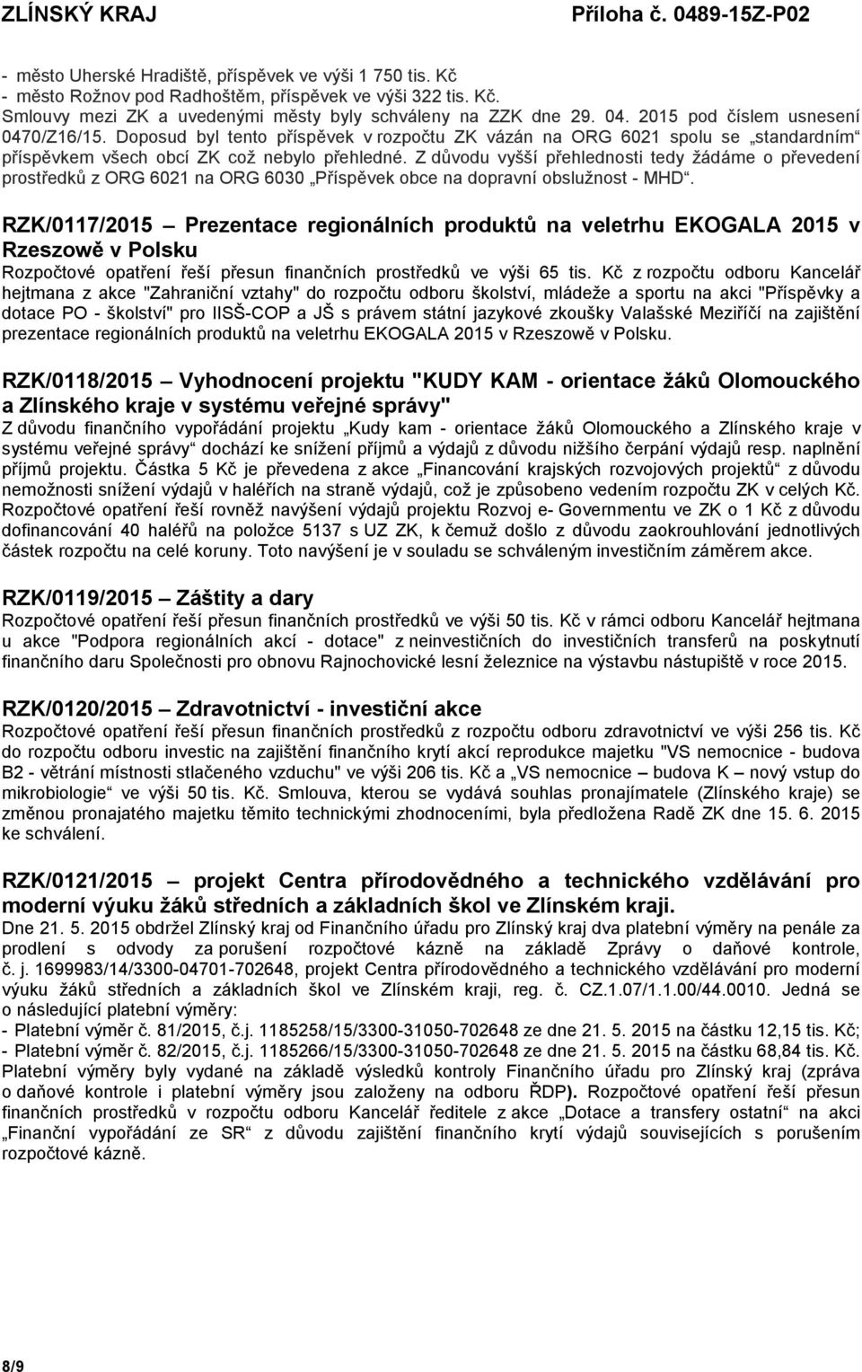 Z důvodu vyšší přehlednosti tedy žádáme o převedení prostředků z ORG 6021 na ORG 6030 Příspěvek obce na dopravní obslužnost - MHD.