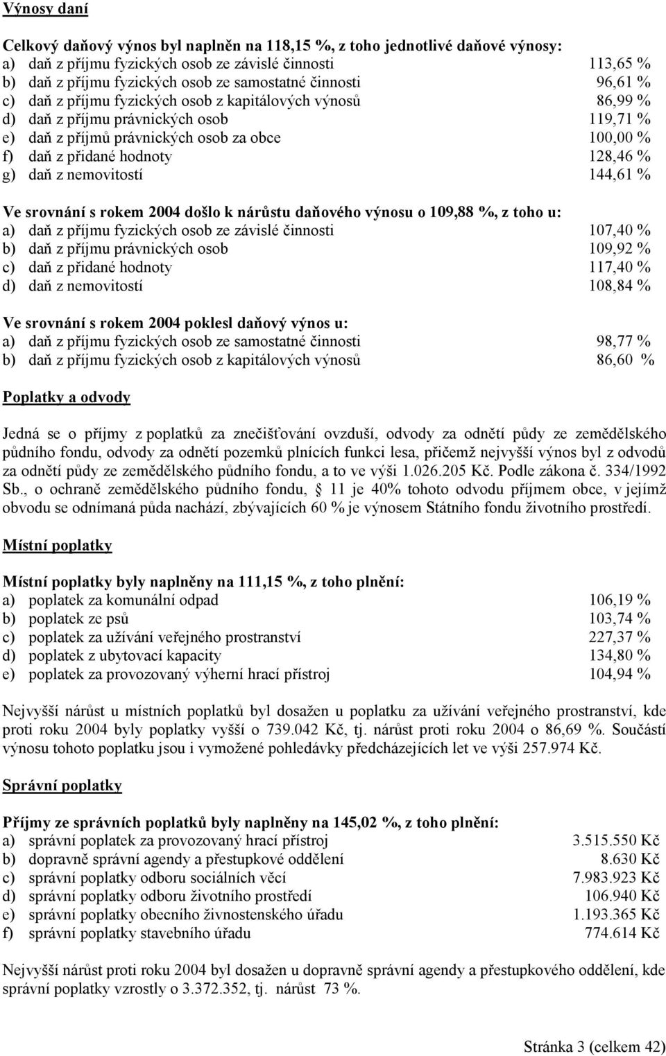 128,46 % g) daň z nemovitostí 144,61 % Ve srovnání s rokem 2004 došlo k nárůstu daňového výnosu o 109,88 %, z toho u: a) daň z příjmu fyzických osob ze závislé činnosti 107,40 % b) daň z příjmu