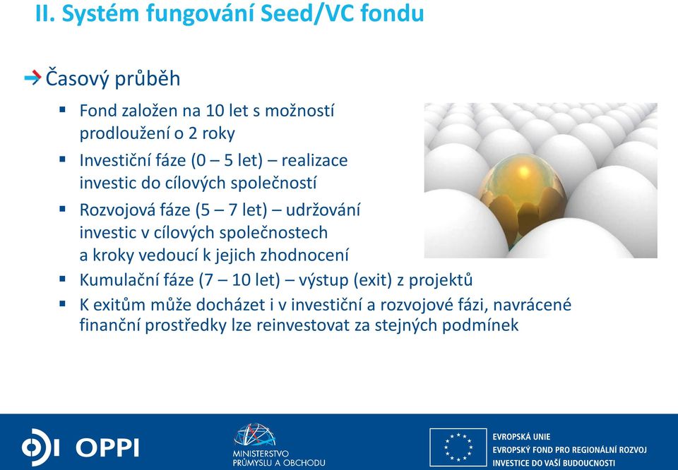 v cílových společnostech a kroky vedoucí k jejich zhodnocení Kumulační fáze (7 10 let) výstup (exit) z projektů