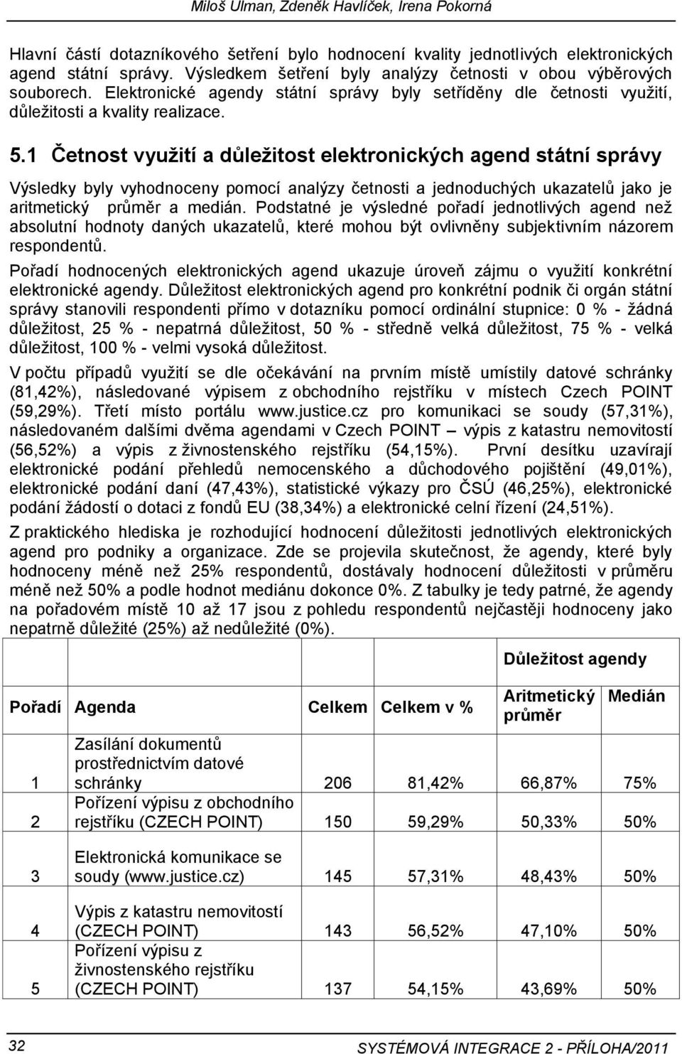 1 Četnost využití a důležitost elektronických agend státní správy Výsledky byly vyhodnoceny pomocí analýzy četnosti a jednoduchých ukazatelŧ jako je aritmetický prŧměr a medián.