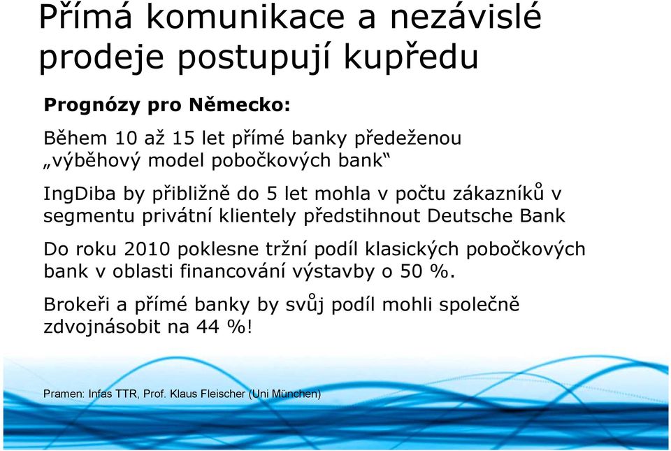 předstihnout Deutsche Bank Do roku 2010 poklesne tržní podíl klasických pobočkových bank v oblasti financování výstavby o