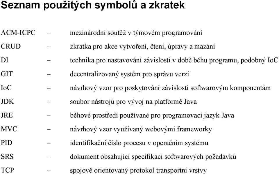 komponentám JDK soubor nástrojů pro vývoj na platformě Java JRE běhové prostředí používané pro programovací jazyk Java MVC návrhový vzor využívaný webovými