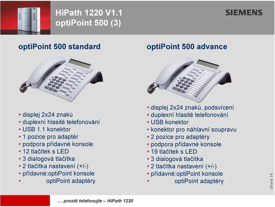 konsole optipoint adaptéry displej 2x24 znaků, podsvícení duplexní hlasité telefonování USB konektor konektor pro náhlavní soupravu 2 pozice pro