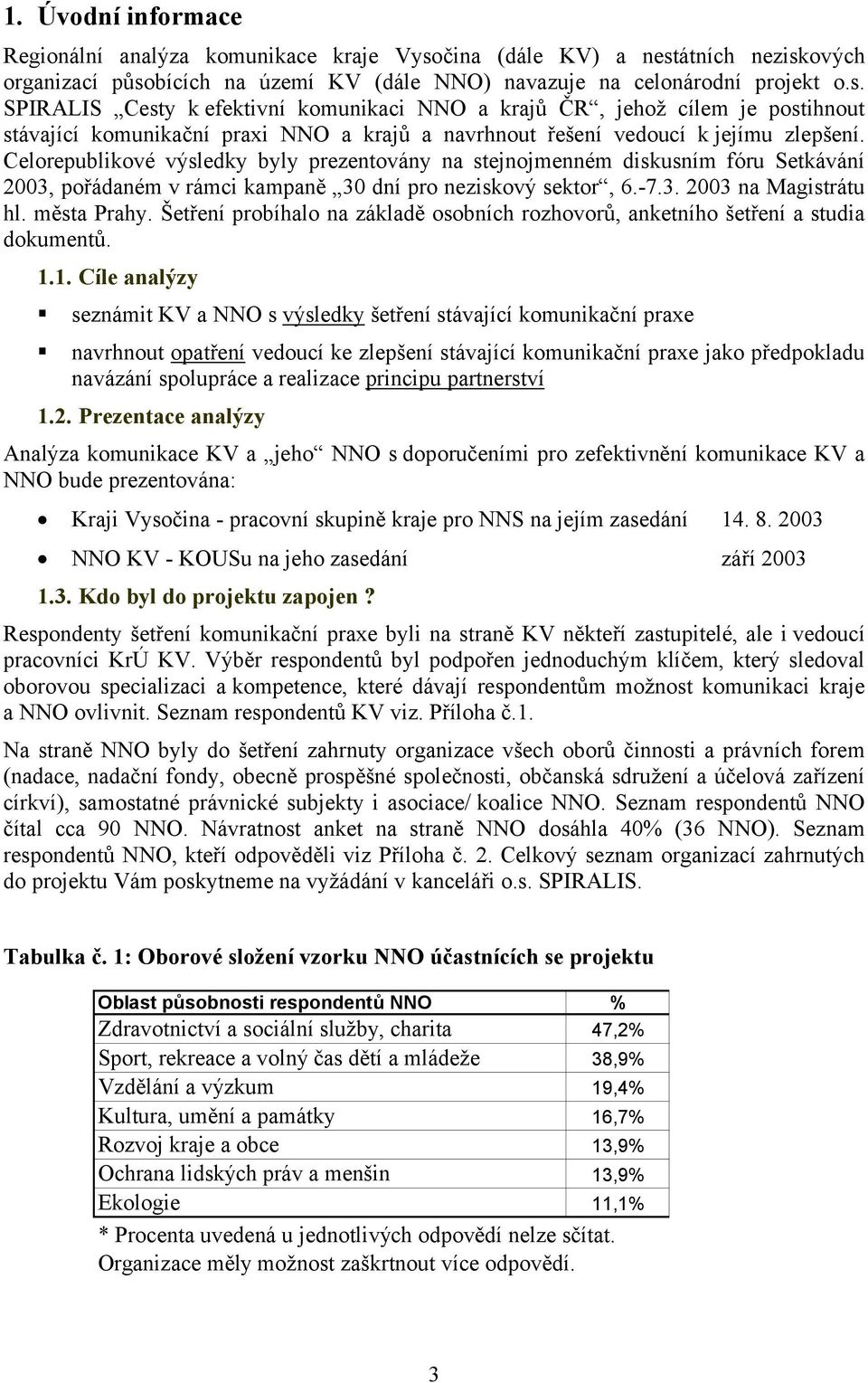 Celorepublikové výsledky byly prezentovány na stejnojmenném diskusním fóru Setkávání 2003, pořádaném v rámci kampaně 30 dní pro neziskový sektor, 6.-7.3. 2003 na Magistrátu hl. města Prahy.