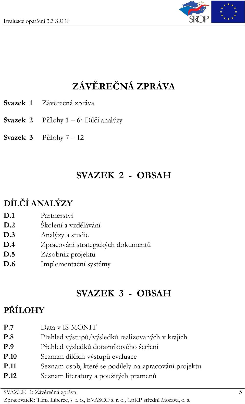 6 Implementační systémy PŘÍLOHY SVAZEK 3 - OBSAH P.7 Data v IS MONIT P.8 Přehled výstupů/výsledků realizovaných v krajích P.