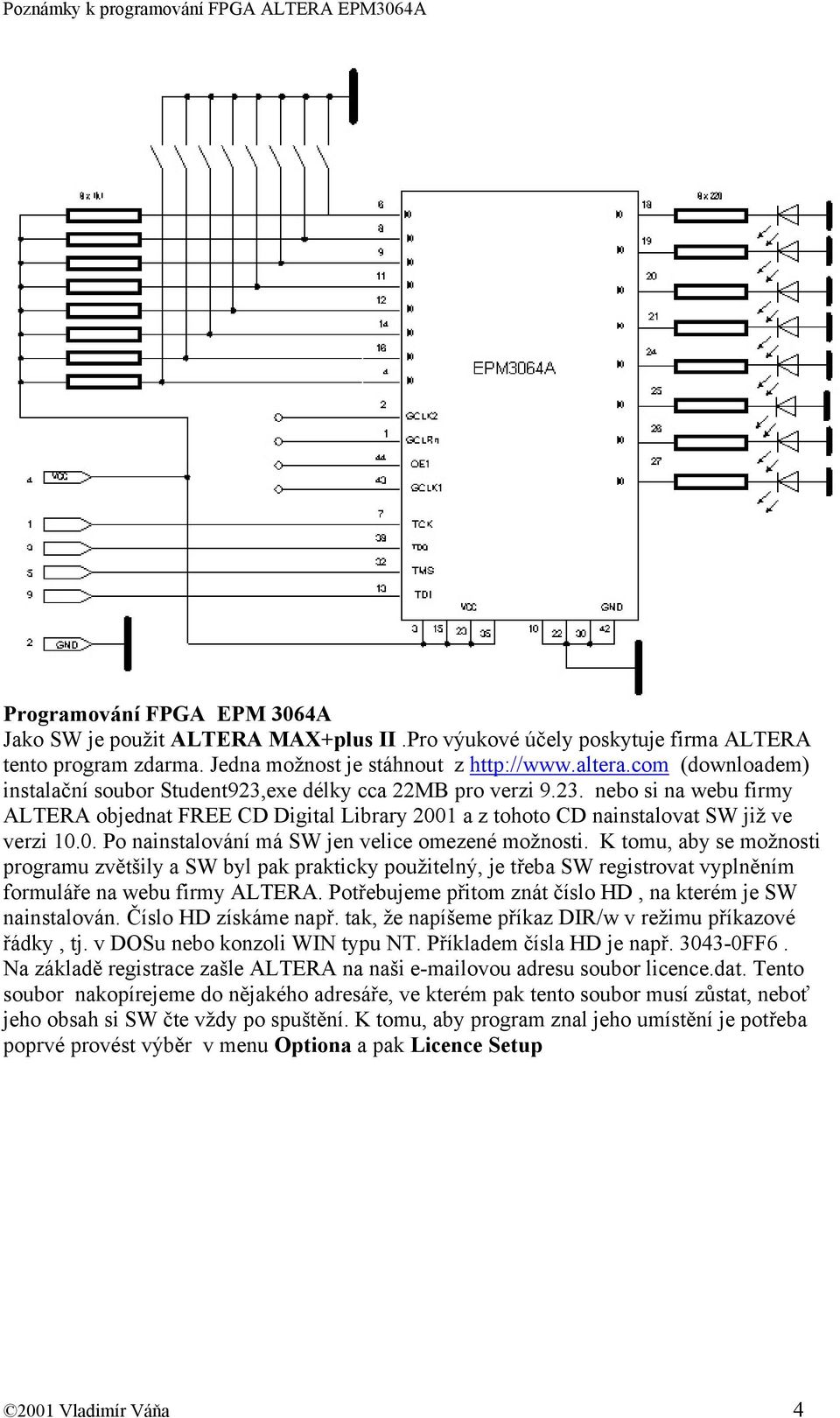 K tomu, aby se možnosti programu zvětšily a SW byl pak prakticky použitelný, je třeba SW registrovat vyplněním formuláře na webu firmy ALTERA.