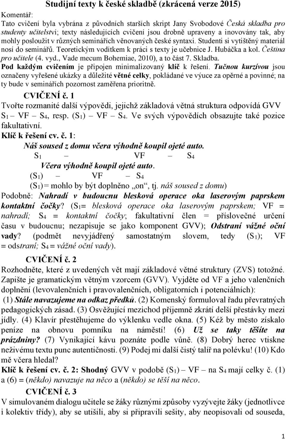 Teoretickým vodítkem k práci s texty je učebnice J. Hubáčka a kol. Čeština pro učitele (4. vyd., Vade mecum Bohemiae, 2010), a to část 7. Skladba.