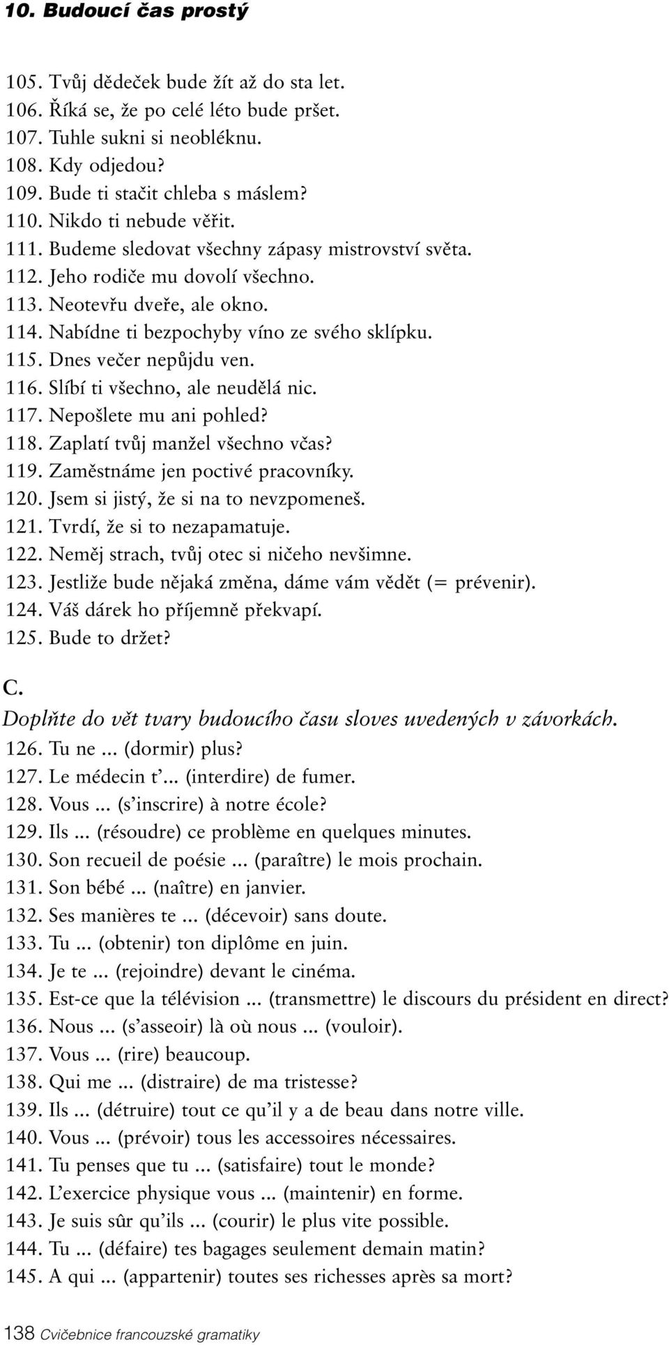 Dnes večer nepůjdu ven. 116. Slíbí ti všechno, ale neudělá nic. 117. Nepošlete mu ani pohled? 118. Zaplatí tvůj manžel všechno včas? 119. Zaměstnáme jen poctivé pracovníky. 120.