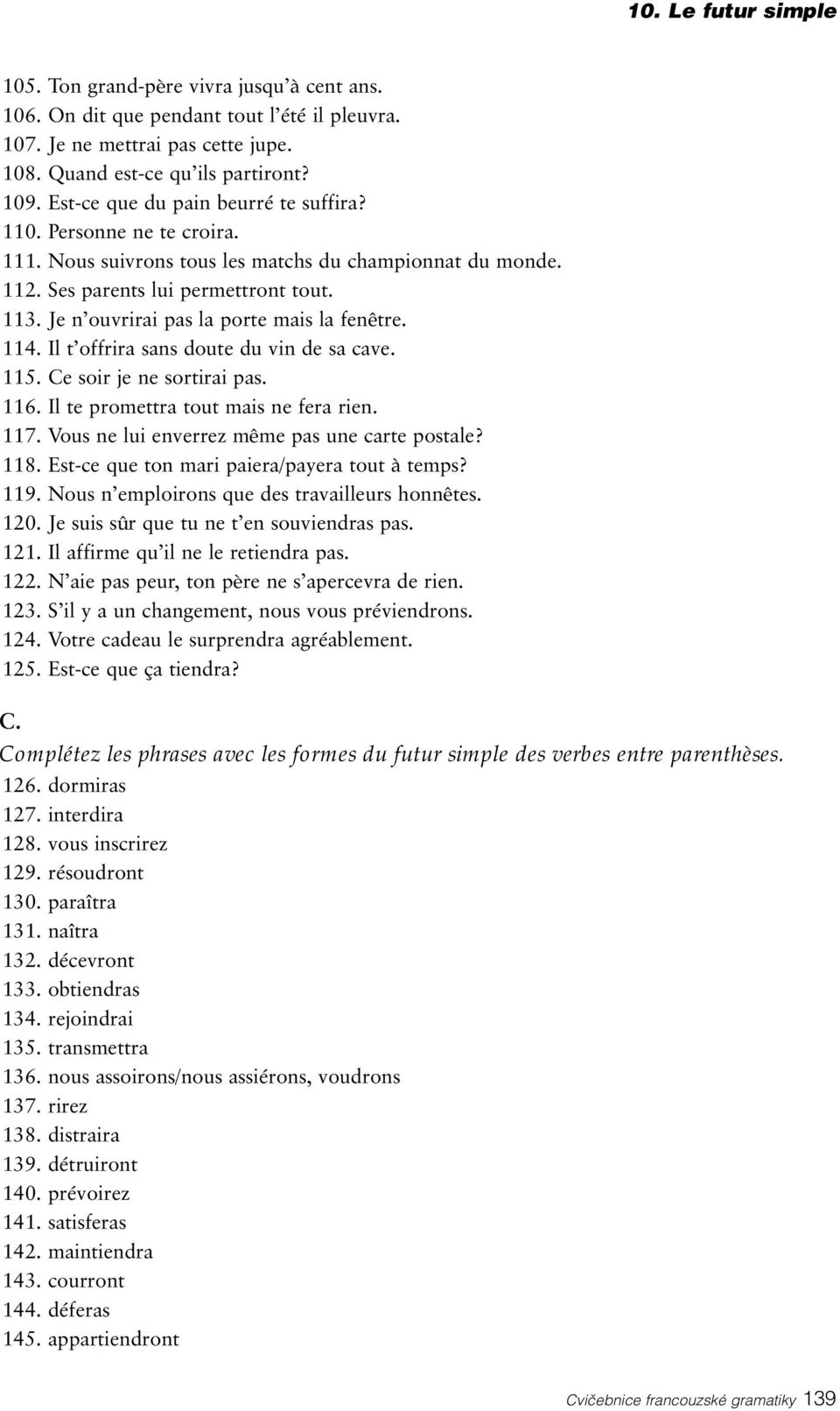 Je n ouvrirai pas la porte mais la fenêtre. 114. Il t offrira sans doute du vin de sa cave. 115. Ce soir je ne sortirai pas. 116. Il te promettra tout mais ne fera rien. 117.