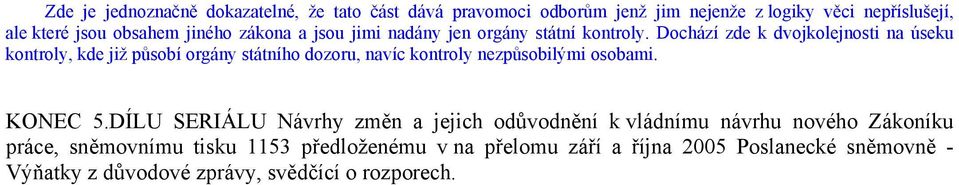 Dochází zde k dvojkolejnosti na úseku kontroly, kde již působí orgány státního dozoru, navíc kontroly nezpůsobilými osobami. KONEC 5.