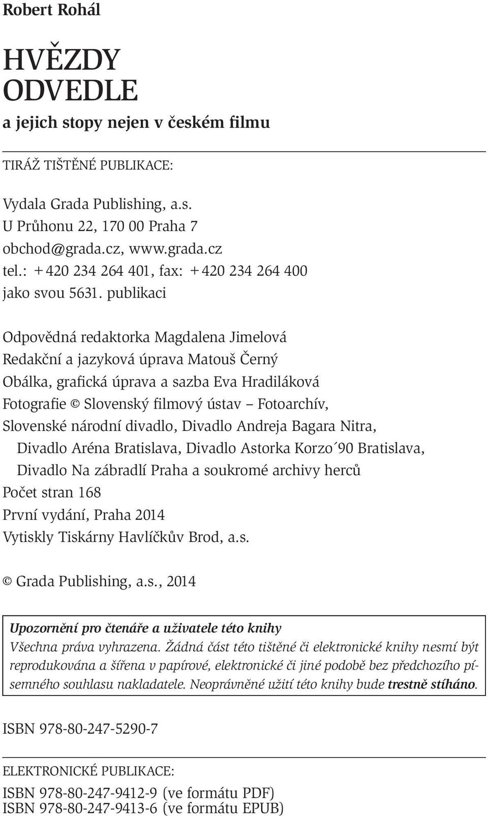 publikaci Odpovědná redaktorka Magdalena Jimelová Redakční a jazyková úprava Matouš Černý Obálka, grafická úprava a sazba Eva Hradiláková Fotografie Slovenský filmový ústav Fotoarchív, Slovenské