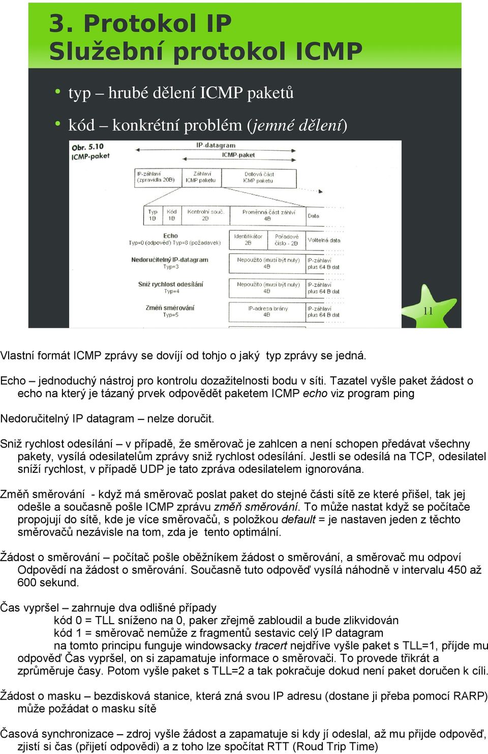 Tazatel vyšle paket žádost o echo na který je tázaný prvek odpovědět paketem ICMP echo viz program ping Nedoručitelný IP datagram nelze doručit.