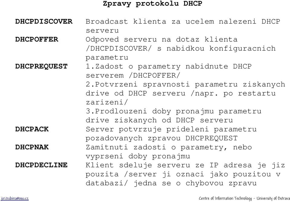 Potvrzeni spravnosti parametru ziskanych drive od DHCP serveru /napr. po restartu zarizeni/ 3.