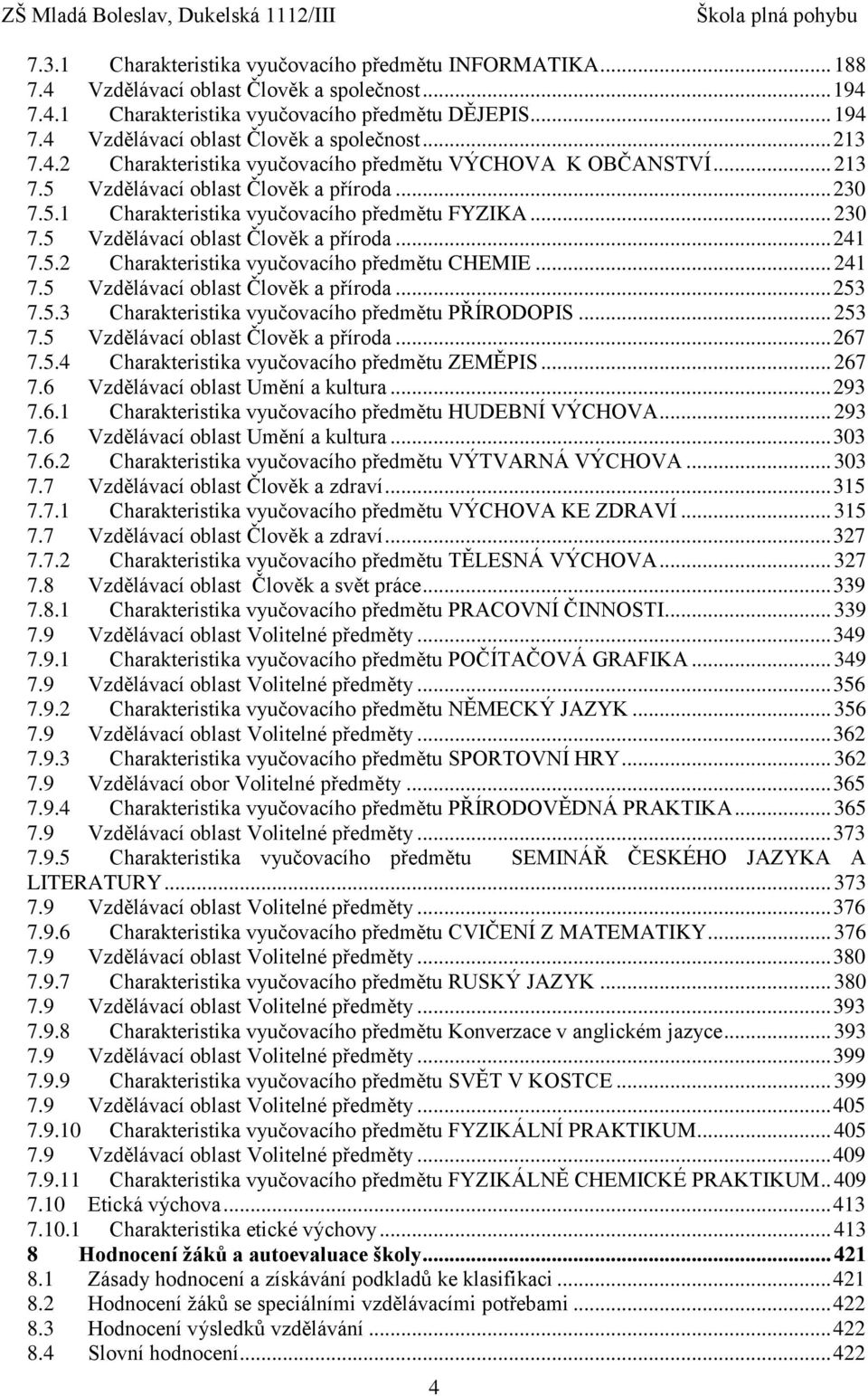 5.2 Charakteristika vyučovacího předmětu CHEMIE... 241 7.5 Vzdělávací oblast Člověk a příroda... 253 7.5.3 Charakteristika vyučovacího předmětu PŘÍRODOPIS... 253 7.5 Vzdělávací oblast Člověk a příroda... 267 7.