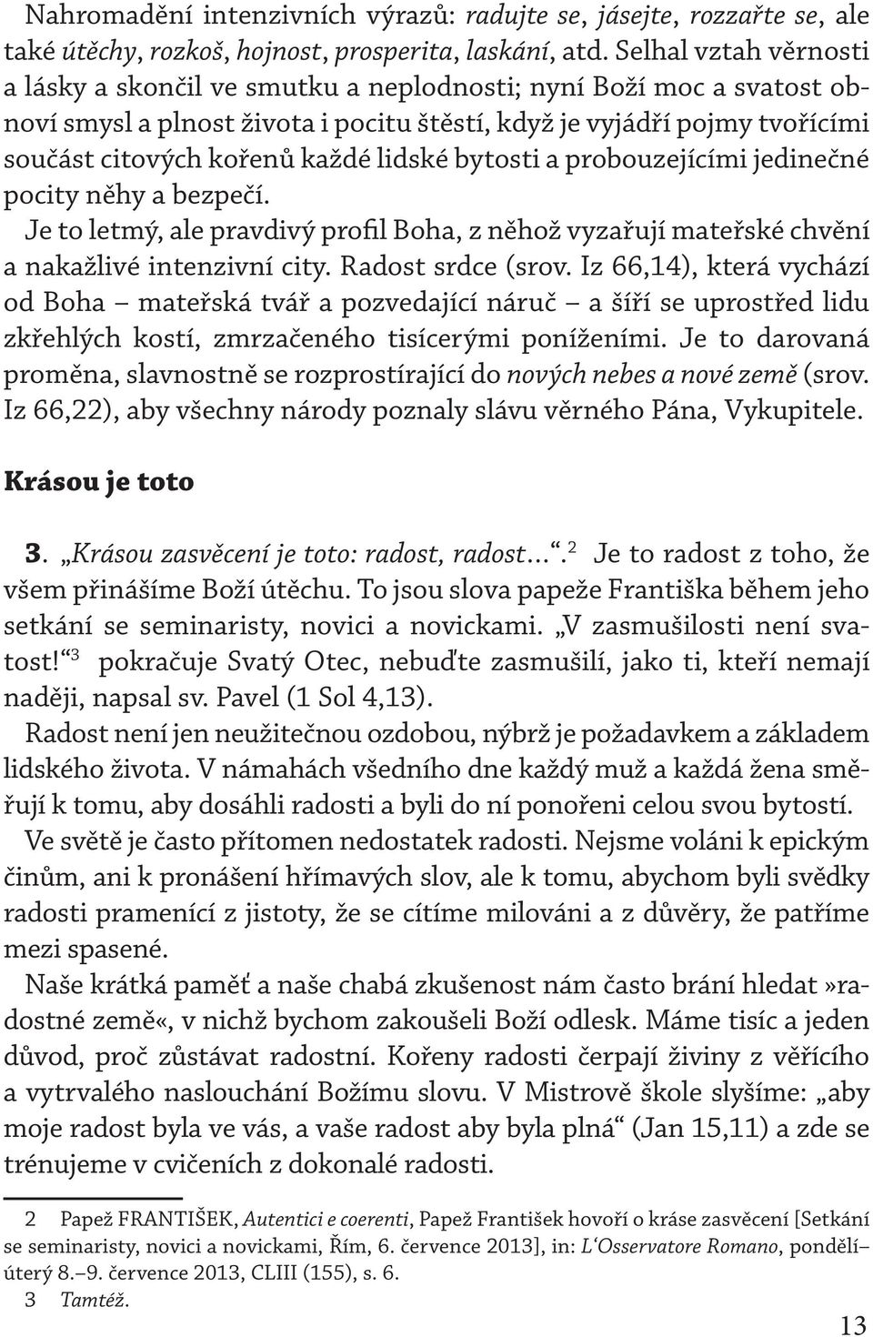 lidské bytosti a probouzejícími jedinečné pocity něhy a bezpečí. Je to letmý, ale pravdivý profil Boha, z něhož vyzařují mateřské chvění a nakažlivé intenzivní city. Radost srdce (srov.