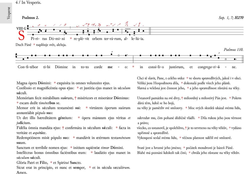 Conféssio mgnificénti opus ejus: justíti ejus mn sǽculum sǽculi. Memórim fecit mirbílium suórum, miséricors miserátor Dómus: escm dedit timéntibus se.