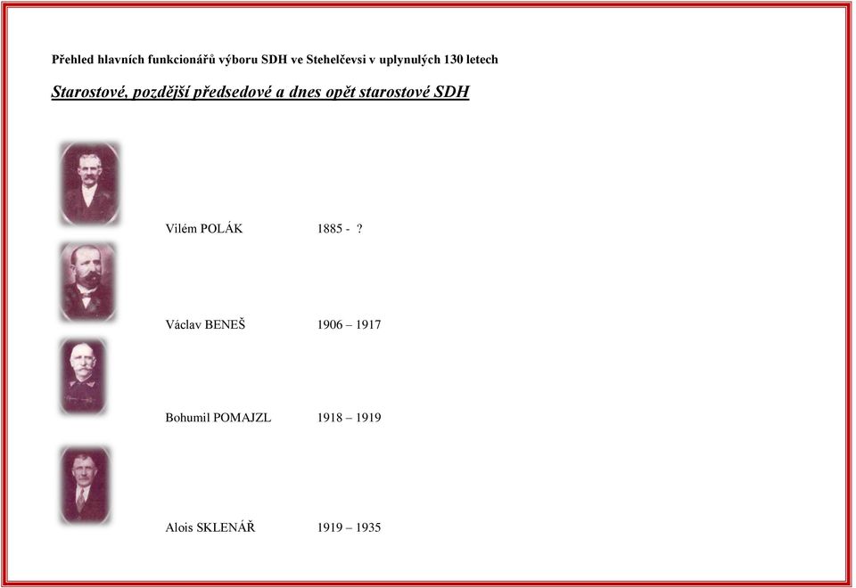 dnes opět starostové SDH Vilém POLÁK 1885 -?