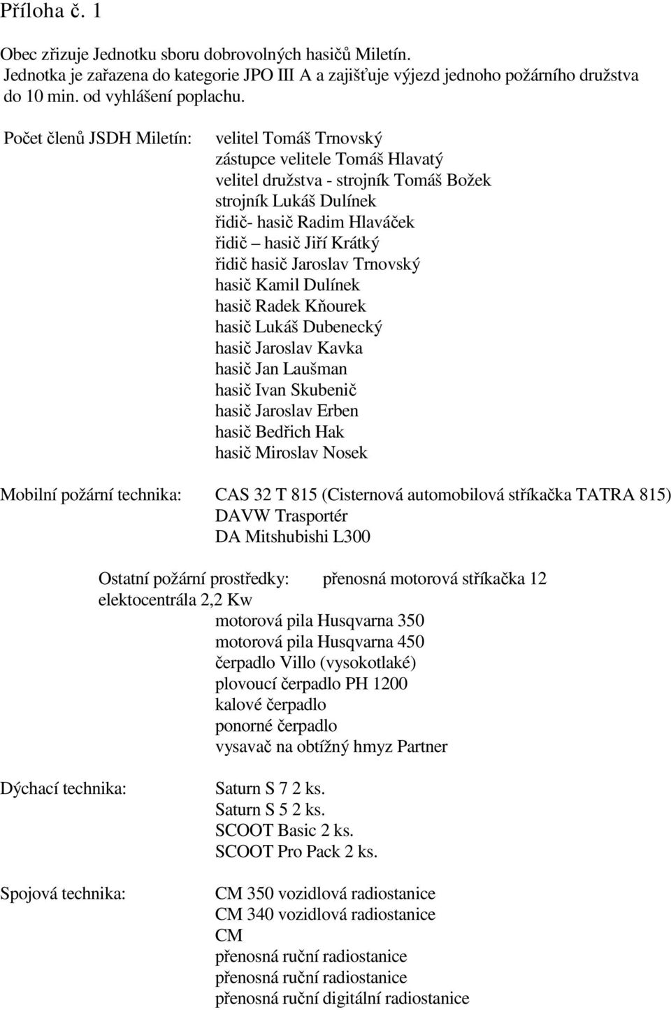 řidič hasič Jaroslav Trnovský hasič Kamil Dulínek hasič Radek Kňourek hasič Lukáš Dubenecký hasič Jaroslav Kavka hasič Jan Laušman hasič Ivan Skubenič hasič Jaroslav Erben hasič Bedřich Hak hasič